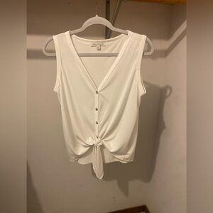 Green Envelope Ivory Button-Down Knot Top